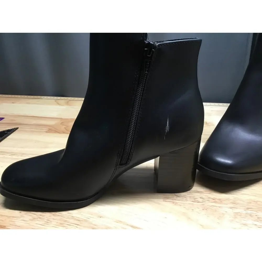 White Mountain Women's 6.5 M Black Leather Block Heel Side Zip Chelsea Boots